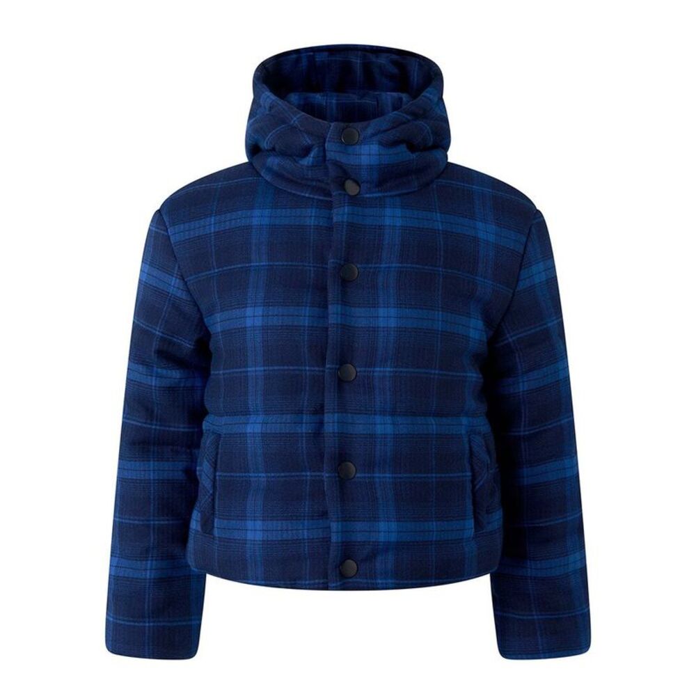 Rachel Riley Girls Check Hooded Puffer Jacket, Blue
